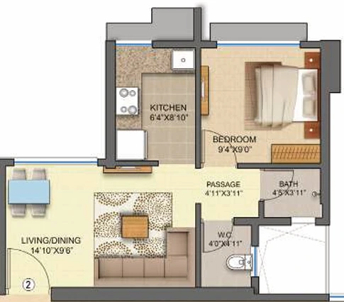 1 BHK Floor Plan